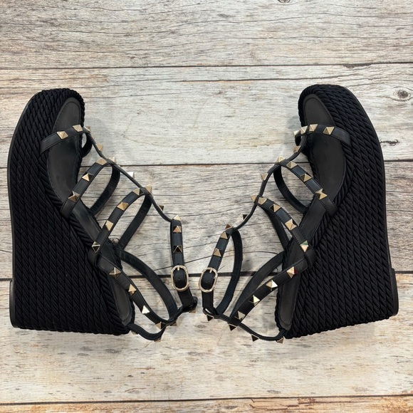 Valentino Rockstud Torchon leather espadrille wedge sandals 38 - Picture 9 of 16